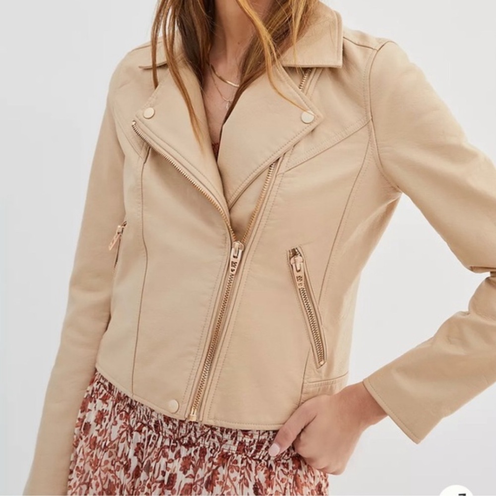 NWT | BLANKNYC Faux Leather Moto Jacket Natural Light Size Small
